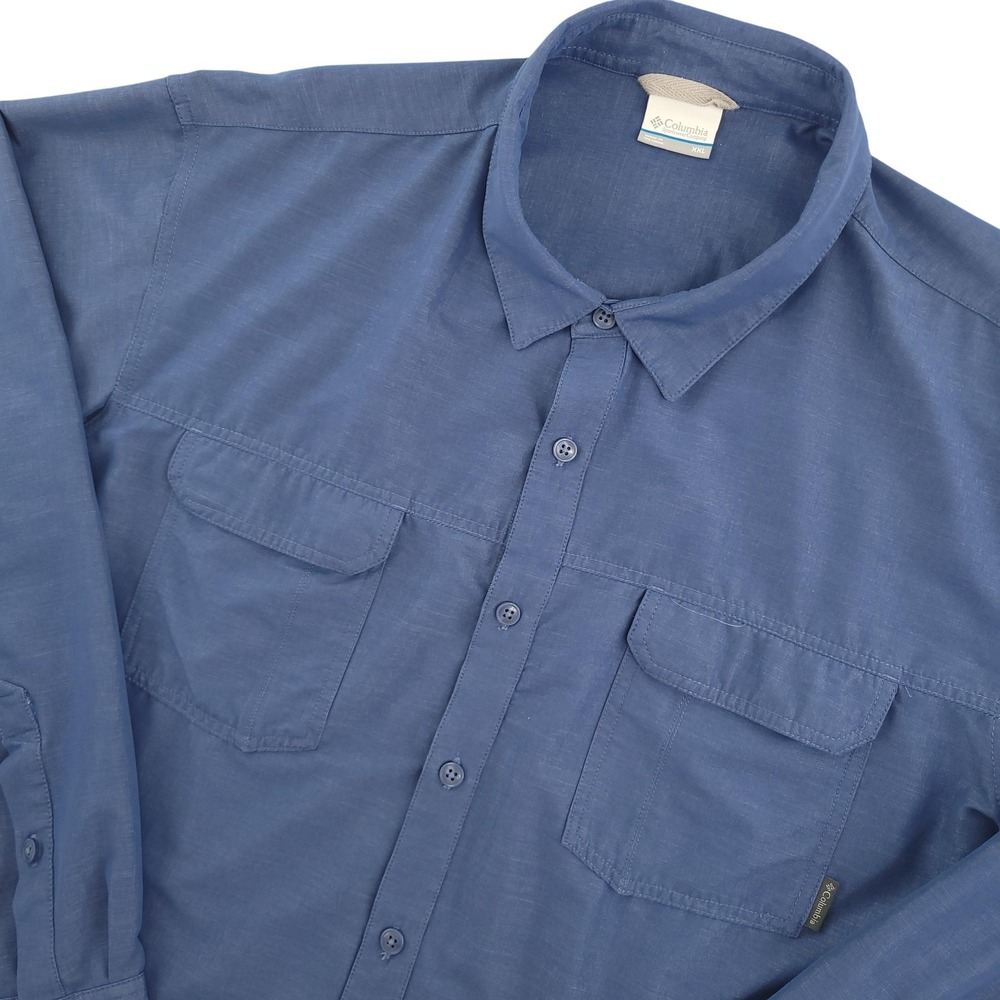 Columbia Omni-Wick Shirt Mens 2XL Blue Solid Long‎ Sleeve Button Up Outdoor